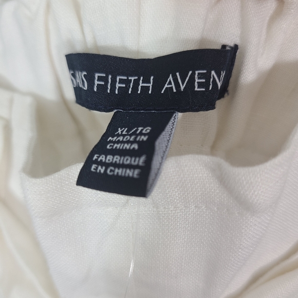 Saks Fifth Avenue Pants Linen Wide Leg Tie Waist Lagenlook Crop Ankle Off White - Picture 4 of 8